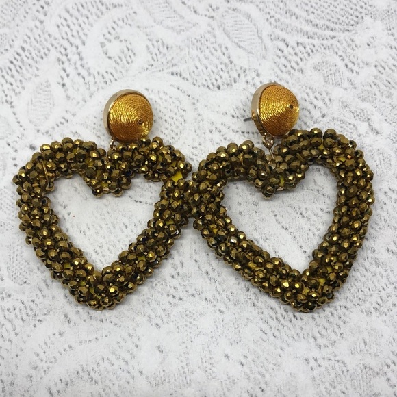 Baublebar Amissa Open Heart Dangle Drop Earrings Statement Size Style Beaded - Picture 3 of 5